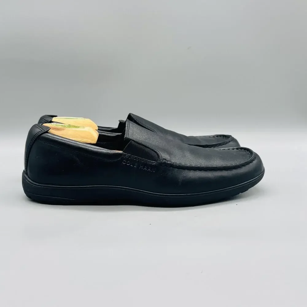 Cole Haan Shoes Mens 10.5 Black Leather Slip On Moc Toe Loafers Casual Comfort